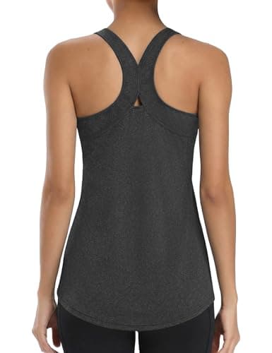 Image of Gyabnw Running Vest Women Activewear Sleeveless Crew Neck Tank Top with Open Back Curved Hem for Yoga Workout Gym Training and Pilates Black