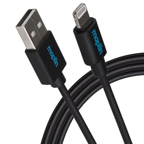 Image of Maplin Premium Lightning to USB-A Cable Black, 0.5m, Apple MFI Certified, for all iPhones 14, 13, 12, 11, SE, iPad Air/Mini (2019), iPad (up to 2021), Airpods (Lightning Case)