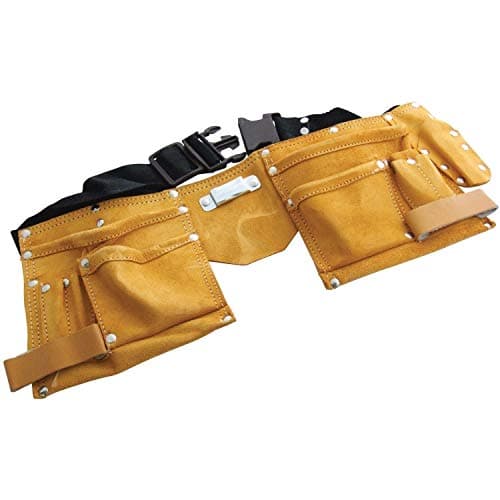 Image of Unibos Heavy Duty 11 Pocket Leather Tool Belt Carpenter Builders Adjustable Hammer Loop