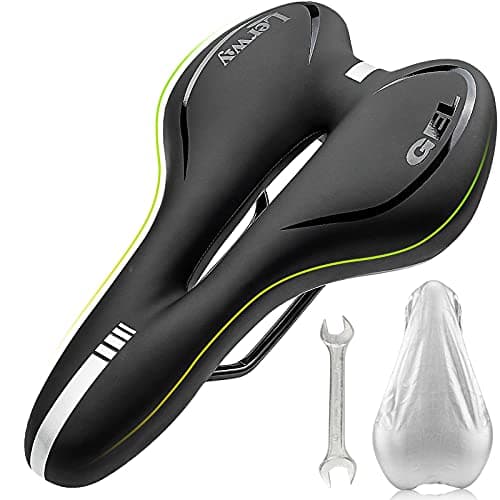 Image of LERWAY Mountain Bike Saddle,Comfortable Bike Seat,Gel Bicycle Saddle,Waterproof Black Memory Sponge Cycling Seat,Breathable PU Leather Cycling Saddle