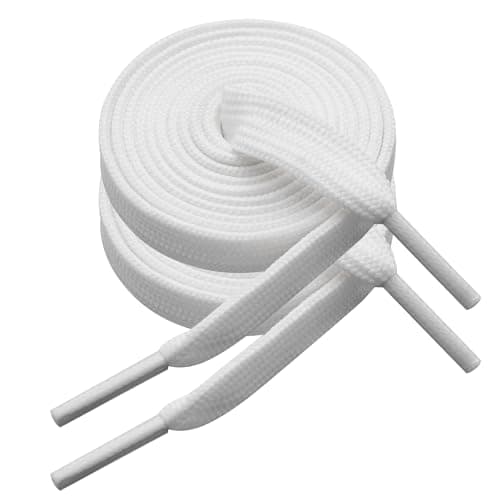 Image of LOEZYICH 2 Pairs Thick Flat Trainers Shoe Laces, 10mm Wide Replacement Shoelaces for Sneakers, School Shoes, Premium Trainer Shoe Strings for Walking Running Athletic Sports Shoes, White, 140cm