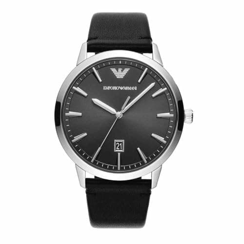 Image of Emporio Armani Watch for Men, Three Hand Date Movement, 43 mm Silver Stainless Steel Case with a Leather Strap, AR11193