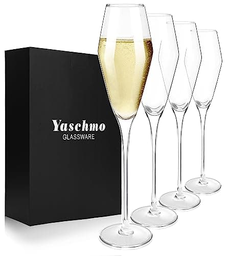 Image of Yaschmo Champagne Flutes Glasses Set of 4, 8.4 oz Hand Blown Crystal Wedding Flutes, Elegant Tulip Glasses - Ideal Gift for Wedding, Anniversary,Christmas Day (4 Count (Pack of 1))