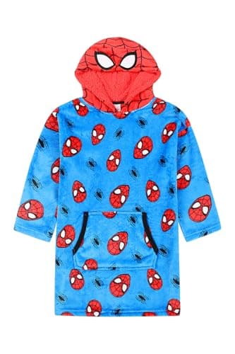 Image of Marvel Spiderman Boys Luxury Fleece Hoodie, Oversized Fleece Blanket Hoody 5-10 Years Blue