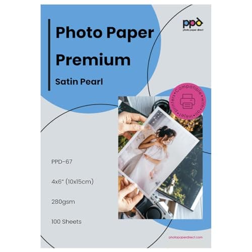 Image of PPD Satin Photo Paper for Inkjet Printer, Premium Semi-Gloss Luster Finish A6, 4 x 6 Size Sheets for Printable Photos, Thick 255 GSM 68 lbs 10.5 mil, Water Resistant & Instant Dry Prints (100 Pack)