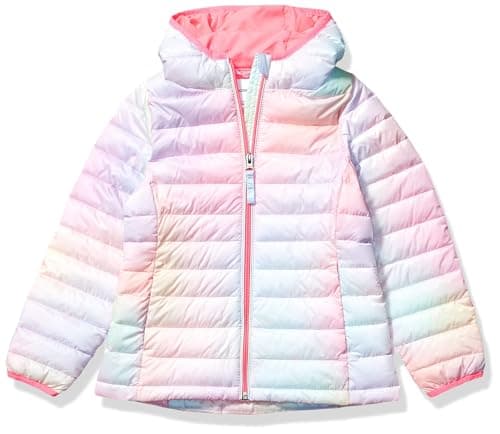 Image of Amazon Essentials Girls' Lightweight Water-Resistant Packable Hooded Puffer Jacket, Pink Ombre, 6-7 Years