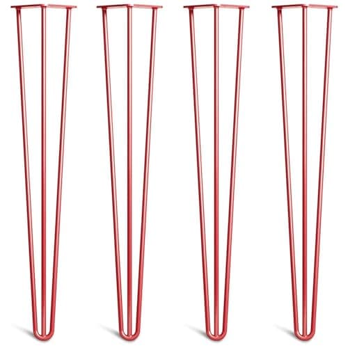 Image of [HLC] 4 x Hairpin Table Legs – Superior Double Weld Steel Construction With Screws, Build Guide & Protector Feet Worth £8 Included! – 10mm Steel [28"/71cm,Red]