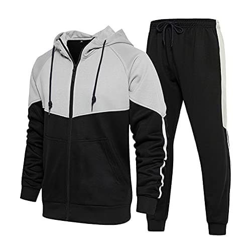 Image of AOTORR Mens Tracksuit Set Full Zip Hooded Jacket Jogging Tops Bottoms Sweatshirt Suit with Pockets TZ95 Black 2XL