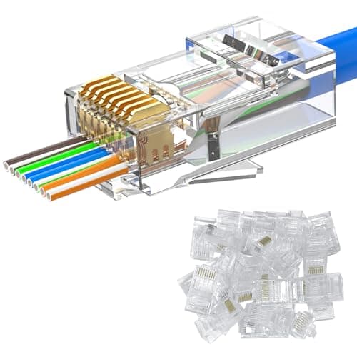 Image of MOGOOD RJ45 connector, 30 Pack Cat 6 straight plug, gold-plated crimping Internet end plug, suitable for Ethernet cable