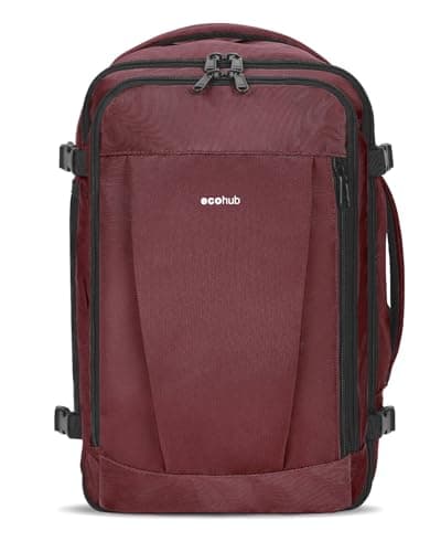 Image of ECOHUB Easyjet Cabin Bag 45x36x20 Underseat Backpack Travel Rucksack 13 Pocket Hand Luggage Waterproof Recycled Carry On Bag for Women & Men 30L Red