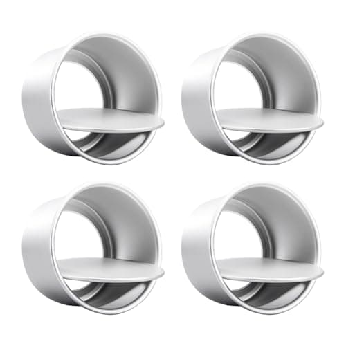 Image of FSSTUD 4 Pcs 2 Inch Round Aluminum Alloy Cake Pans Small Circle Cake Tins Mini Silver Cheesecake Pans Removable Bottom Baking Moulds with Loose Base for Wedding Party