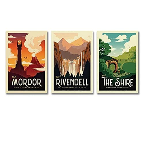 Image of KKMM Lord of The Rings Retro Travel Posters - Set of 3 Bundle - LOTR Vintage Canvas Art Poster and Wall Art Picture Print Modern Family Bedroom Decor Posters 12x18inch(30x45cm)-3pcs