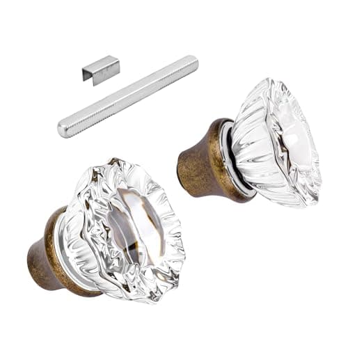 Image of 1 Pack Glass Door Knobs Interior Mortise Lock Replacement Set with Spindle, Vintage Crystal Door Knobs for Replacing Broken Old Antique Lock Sets on Interior Door, Antique Brass Finish