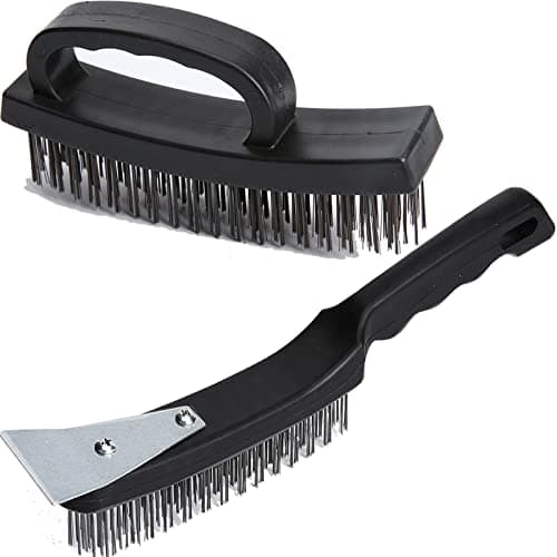 Image of Wire Brush Set of Heavy Duty, 4 Rows Carbon Steel Brush for Cleaning Rust and Heavy Dirt with Ergonomic Handle Grip, 2pcs Multi-Function Wire Brushes