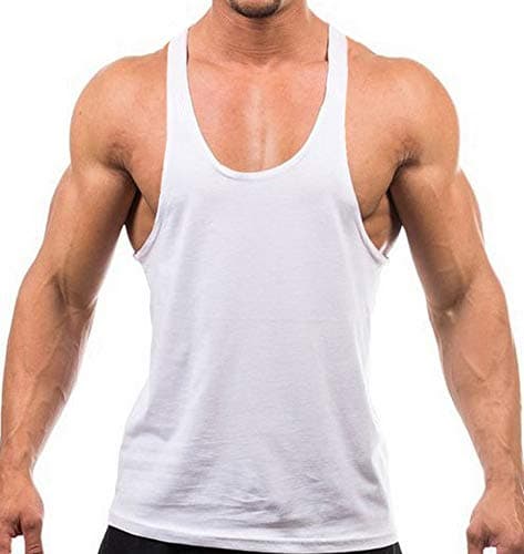 Image of Men's Stringer Gym Tank Top Shirt Print Cotton Bodybuilding Sport Vest White