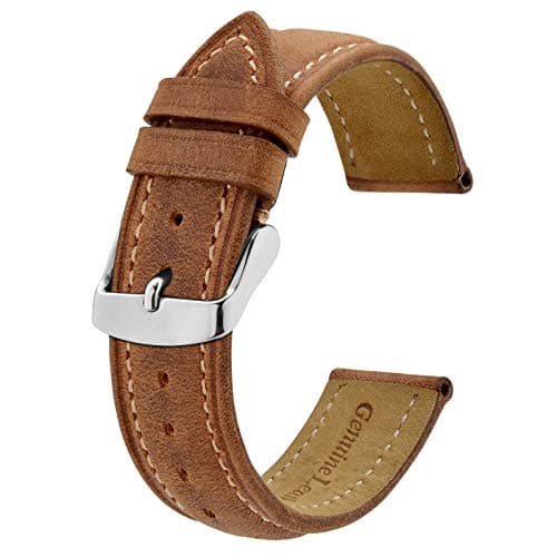 Image of BISONSTRAP Watch Strap 20mm, Vintage Leather Replacement Watch Band, Light Brown with Thread