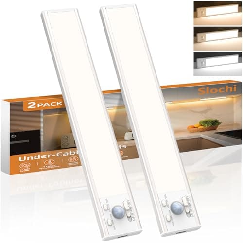 Image of slochi Under Cabinet Kitchen Lights,3 Color Stepless Dimming Motion Sensor Lights Indoor,USB-C Rechargeable LED Strip Lights for Cupboard Counter Wardrobe Shelf Closet 2 Pack(20cm)