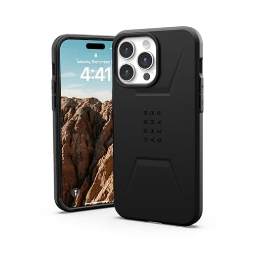 Image of URBAN ARMOR GEAR UAG [Updated Version] Case Compatible with iPhone 15 Pro Max Case 6.7" Civilian Black Built-in Magnet Compatible with MagSafe Charging Rugged Mil-Grade Dropproof Protective Cover