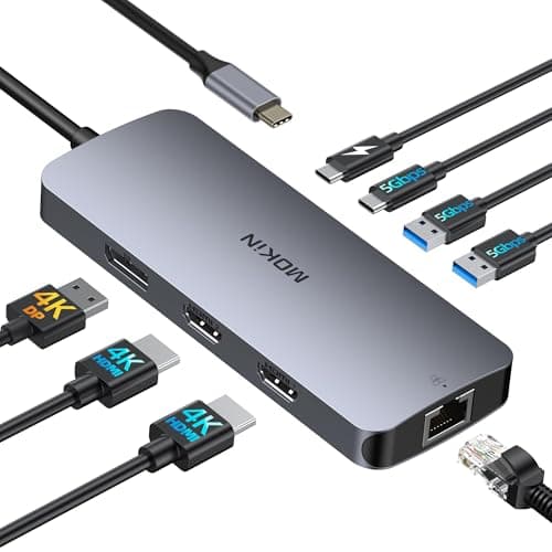 Image of MOKiN USB C Docking Station 3 Monitors, Laptop Dock with 2 HDMI, 4K DisplayPort, 1Gbps Ethernet, 100W PD Charging, 3 USB A/C 3.0, USB C Hub Multiport Adapter for Dell XPS/HP/Lenovo/Surface