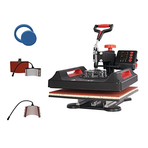 Image of UKPRESS Heat Press Machine 5 in 1 29x38cm Sublimation Printing Swing Away 360 Degree for T Shirts Mug Hat Plate Cap Mouse Pads Dual Digital Control Multifunctional (Red)