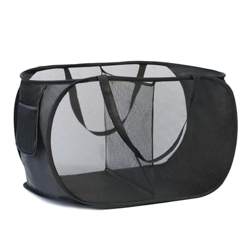 Image of KIAYOO Collapsible Laundry Basket,Foldable Clothes Hamper 2 Compartments with Side Pocket Bag,Pop up Washing Bin Bag for Bathroom,Bedroom,College Dorm,Hotel,Travel,Black
