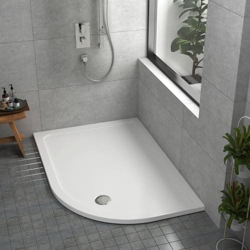 Image of Offset Quadrant Stone Shower Tray Right Handed 1200 x 800mm Gloss White Slimline 30mm Honeycomb Structure Base + 90mm Free Waste