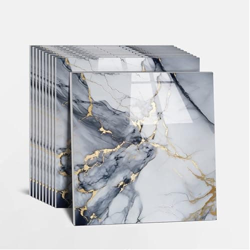 Image of AMOYUN 10 Sheets Marble Tile Stickers, Stick on Tiles Peel and Stick Backsplash PVC Waterproof Oilproof Self Adhesive 30x30cm for Kitchen Bathroom Home Decor DIY