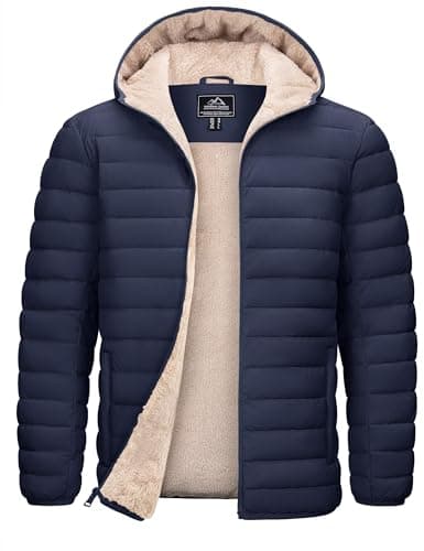 Image of TACVASEN Men's Coat Winter Down Jacket Quilted Hooded Sherpa Lined Water Resistant Puffer Quilted Jackets Navy 3XL