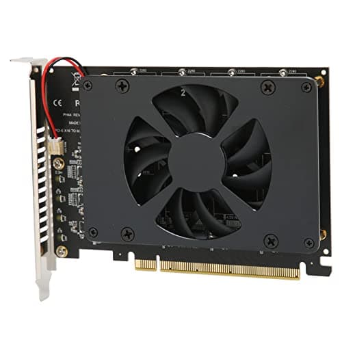 Image of M.2 PCIe 4.0 X16 to 4 Port M.2 NVMe A with Cooling Fan NVMe Card 4x32Gbps SSD A for Dual M.2 PCIe A for NVMe SSD PCIe X16 to M.2 NVMe 4 Port Card