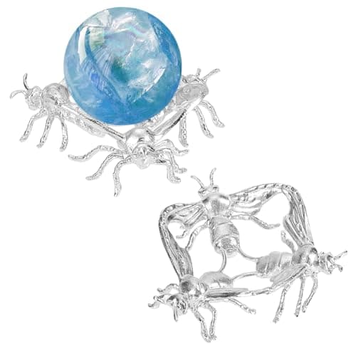 Image of AHANDMAKER 2pcs Crystal Ball Stand Metal Bee Sphere Holder Display 2.8in Silver Crystal Ball Holder Base for Desk Shelf Home Meditation Space Birthday Christmas Decorations