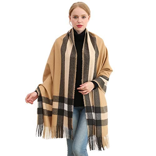 Image of Longwu Women Soft Cashmere Wool Scarf Large Pashminas Shawl and Wrap Warm Stole Blanket Camel