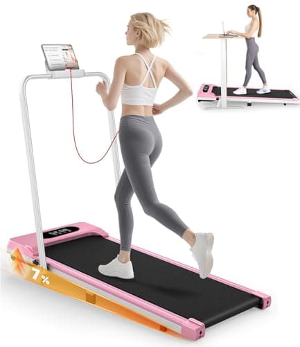 Image of HomeFitnessCode Folding Treadmill with Incline, 2.5HP Walking Pad Under Desk Treadmill for Home, Electric Motorised with LED Display & Remote, Adjustable Speed, 130kg Capacity, Pink