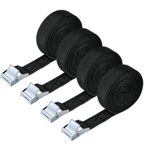 Image of URAQT Tie Down Straps, 4 Pack Heavy Duty Tensioning Belts, 3M Adjustable Cargo Straps Ratchet Straps for Motorcycle, Cargo, Trucks, Trailer, Luggage, 250kg Loading Capacity, Quick Release (Black)