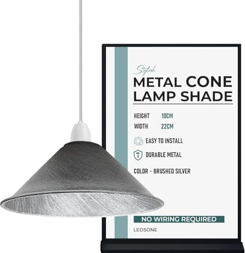 Image of LEDSone Metal Easy Fit Lampshade Retro Industrial Ceiling Lighting Shade Hanging Pendant 22cm Cone Shade Light Fixture for Kitchen Dining Room Lights E27 (Cone - Brushed Silver)