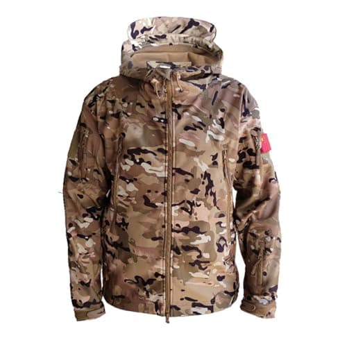 Image of M&Catree Men's Tactical Jacket Softshell Fleece Lined Hooded Outdoor Jackets Warm Winter Jacket Military Coat - CP Camouflage, L
