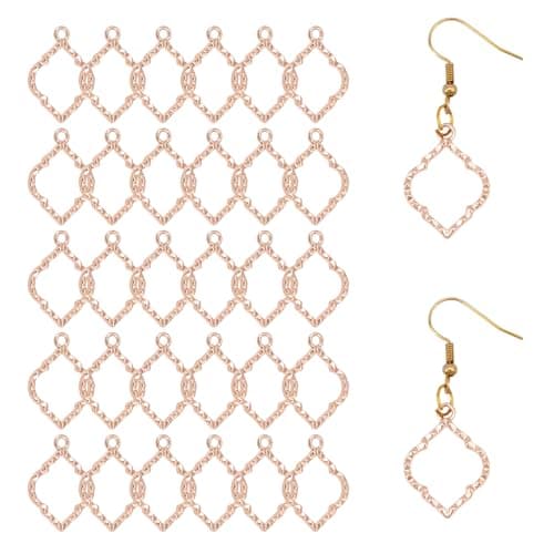 Image of CONCHLERY 30 Pcs Alloy Open Bezel Blank Hollow Pendants Open Frame Pendant Charms for Resin Jewelry Making DIY Earring Keychain Necklace Kit, Rose Gold, 22×16.5mm