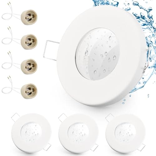 Image of GeyouLux 4x IP65 Recessed LED Spotlight Frame with GU10 Socket, White Iron Ceiling Spotlights, Flat Round Bathroom Spotlight Recessed Frame 68 mm for Outdoor - Indoor