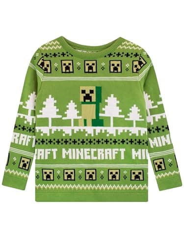Image of Minecraft Boys Christmas Jumper Green 9-10 Years
