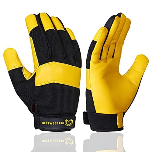 Image of WESTWOOD FOX Gardening Working Gloves Garden Thorn Proof Flexible Heavy Duty Leather Mechanic Utility Dexterity Breathable Construction Gloves for Work Mens Women (XL, Yellow)