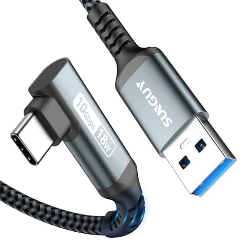 Image of SUNGUY USB C Cable Angle, 1.2M 10Gbps USB 3.1 Gen 2 USB C Charging Cable and Data Cable Compatible with Android Auto, Galaxy S22, SSD, Huawei P30/P20-Grey