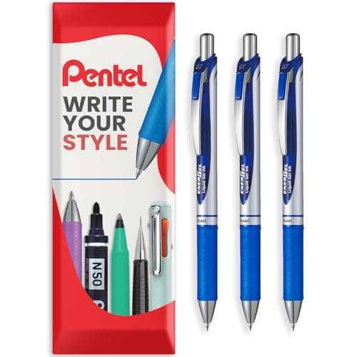 Image of Pentel EnerGel XM BL77 - Retractable Liquid Gel Ink Pen - 0.7mm - 54% Recycled - In Envelope Gift Packaging - Blue - Pack of 3