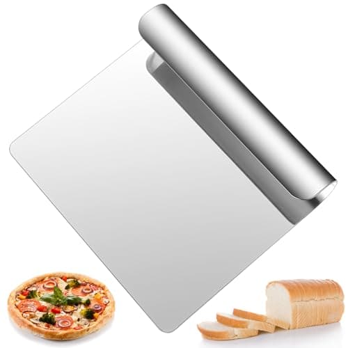 Image of Dough Scraper Cutter, Metal Bench Scraper for Baking Accessories, 304 Stainless Steel Pasta Pastry Scrapers, Dough Cutter Food Scrappers for Kitchen Pizza Bread Pastry Cutters