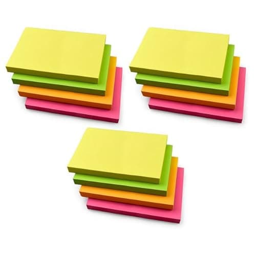 Image of 12 Pads Rectangular Sticky Notes 127 x 76 mm (5" x 3") Neon Colours Yellow, Pink, Green, Orange | 100 Sheets per Pad | Self-Stick Notes for Office, School, Home
