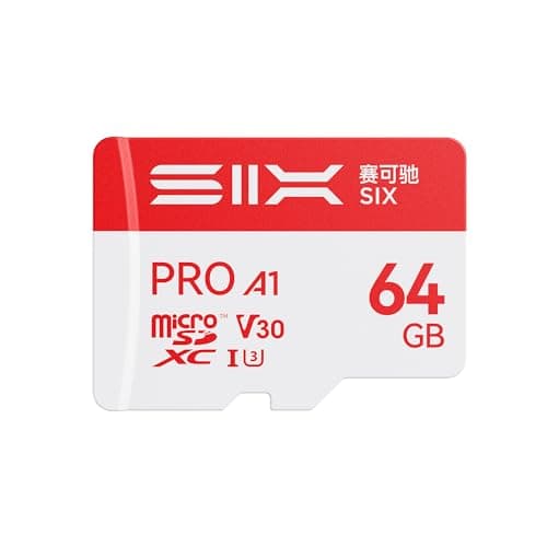 Image of SIX M100 64GB Micro SD Card Read Up to 100MB/s - A1, U3, V30 Support 4K UHD microSDXC Memory Card 64GB with Adapter for Android Phones, Tablets, Dash Cams, Action Cameras, Drones, Gaming Consoles