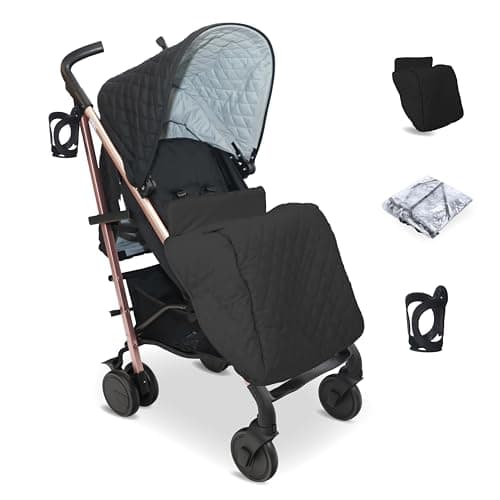 Image of My Babiie MB51 Stroller – from Birth to 4 Years (22kg), Lightweight, Umbrella Fold, Travel Buggy for Toddlers, Pushchair Includes Footmuff, Cup Holder, Rain Cover - Quilted Black