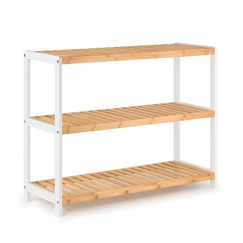 Image of woodluv 3-Tier Shoe Rack, Shoe Storage Organiser, Wooden Storage Rack, Shoe Shelf for Hallway, Living Room, Plants Books, Bedroom,Bathroom, 70x26x55cm