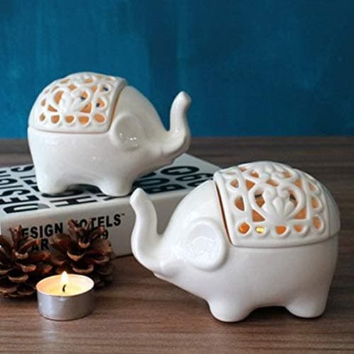 Image of Hosoncovy 2 Pack Ceramic Small Elephant Hollow Tea Light Candle Holders for Home Decoration