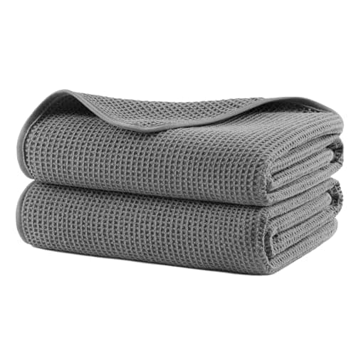 Image of POLYTE 380 gsm Microfibre Oversize Quick Dry Lint Free Waffle Bath Towel for Body, 76.2 x 152.4 cm, Set of 2