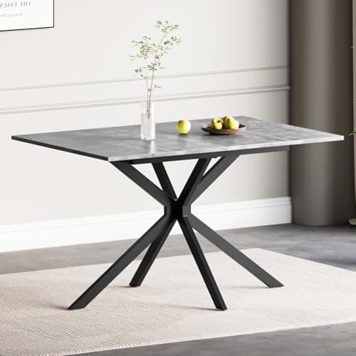 Image of Luxstein Extendable Dining Table, 120-160 cm Grey Concrete Effect Rectangular Kitchen Table for Dining Room, Kitchen, Restaurant
