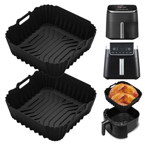 Image of Silicone Air Fryer Liners for Ninja Air Fryer MAX PRO 6.2L AF180UK/4.7L AF140UK, Air Fryer Accessories for Cosori 5.5L 6L, 2PCS Square Air Fryer Liners for Ninja Speedi 5.7L, Tefal Easy Fry Max 5L